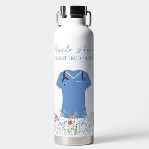 Personalised Nurse RN LPN NP Blue Scrubs Water Bottle
