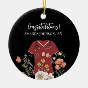 Personalised Nurse RN LPN NP Maroon Scrubs Ceramic Ornament