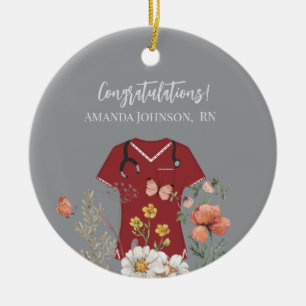 Personalised Nurse RN LPN NP Maroon Scrubs Ceramic Ornament