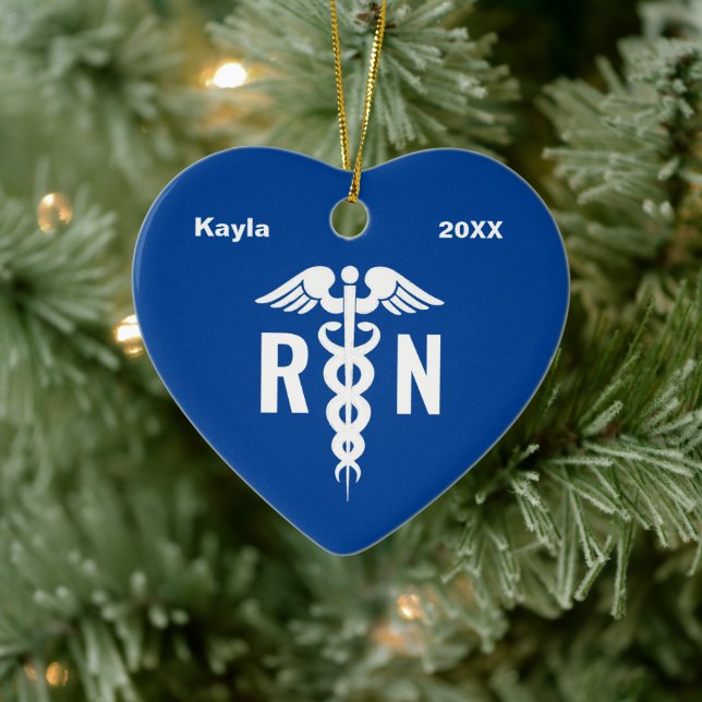 Personalised Nurse RN Medical Blue Graduation Ceramic Ornament (Tree)
