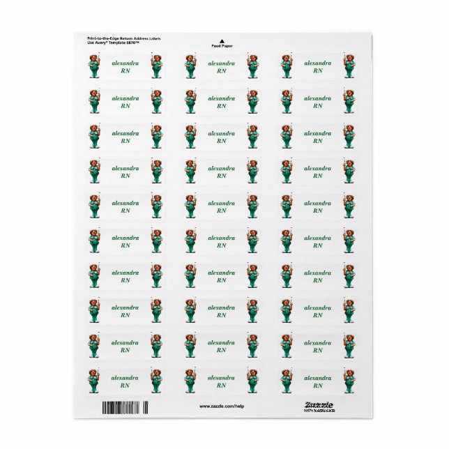 Personalised nurse RN  Return Address Label (Full Sheet)