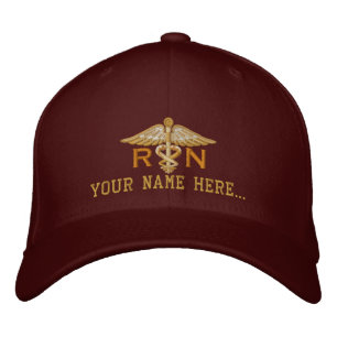 Personalised Nurse RN Your Text Medical Caduceus Embroidered Hat