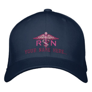 Personalised Nurse RN Your Text Medical Caduceus Embroidered Hat