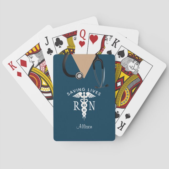 Personalised Nurse Scrub Top Navy Blue Medical Playing Cards (Back)