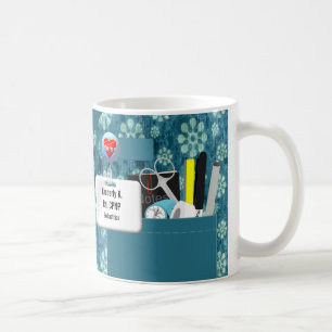 Personalised Nurse Scrubs in Teal Flowers Coffee Mug