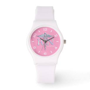 Personalised Nurse Silver Caduceus Pink Dial Watch
