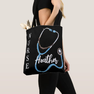 Personalised Nurse Stethoscope Black Minimalist Tote Bag