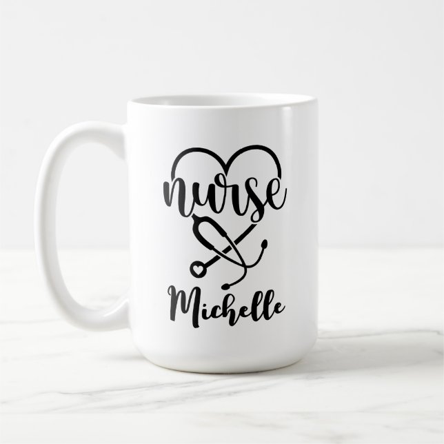 Personalised Nurse Stethoscope Minimalist Drawing Coffee Mug (Left)