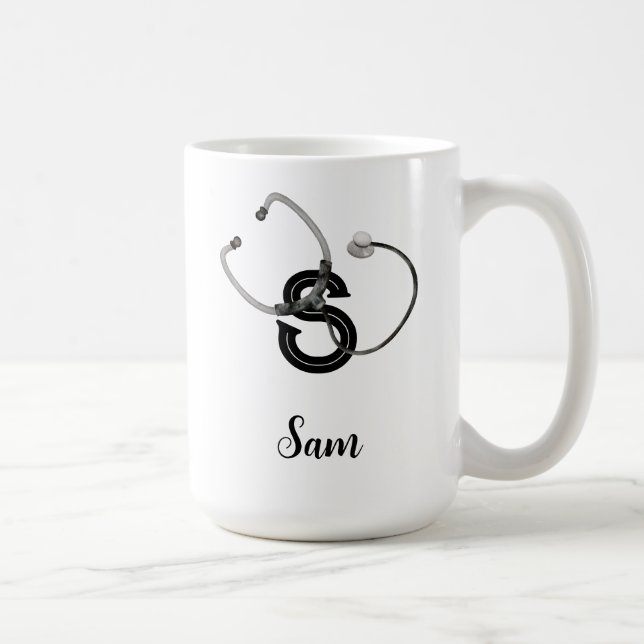 Personalised Nurse Stethoscope Monogram Modern Coffee Mug (Right)