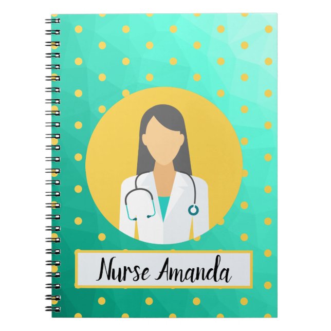 Personalised Nurse Turquoise Yellow Notebook (Front)