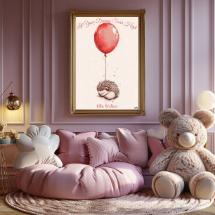 Personalised Nursery Art – Hedgehog & Red Balloon Poster