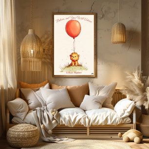 Personalised Nursery Art – Lion Cub & Red Balloon Poster