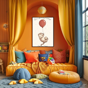 Personalised Nursery Art – Otter with Red Balloon Poster