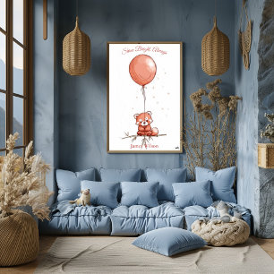 Personalised Nursery Art – Red Panda & Red Balloon Poster