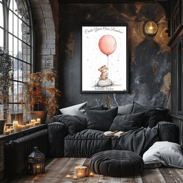 Personalised Nursery Art – Tiger Cub & Red Balloon Poster (Creator Uploaded)
