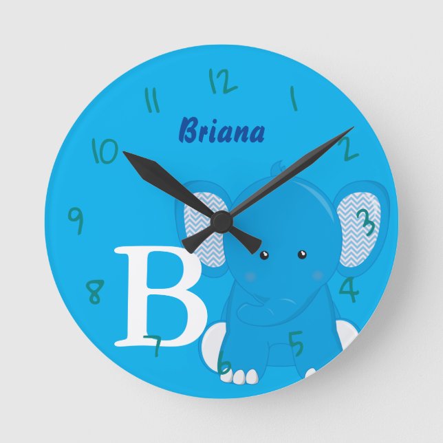 Personalised Nursery Blue Round Clock (Front)