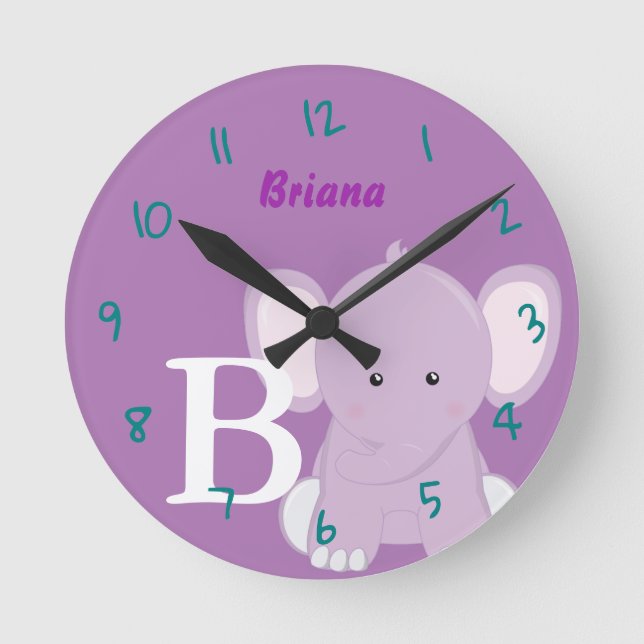 Personalised Nursery Lilac Round Clock (Front)