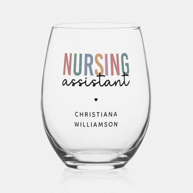 Personalised Nursing Assistant Stemless Wine Glass (Front)