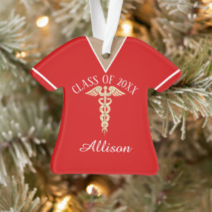 Personalised Nursing School Graduate Red Scrub Ornament