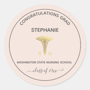 Personalised Nursing School Graduation Blush   Classic Round Sticker