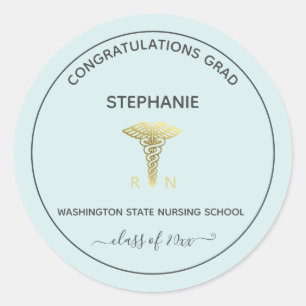 Personalised Nursing School Graduation Light Blue Classic Round Sticker