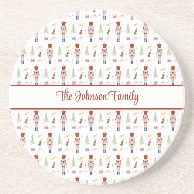 Personalised Nutcracker Ballet Music Holiday Drink Coaster (Front)