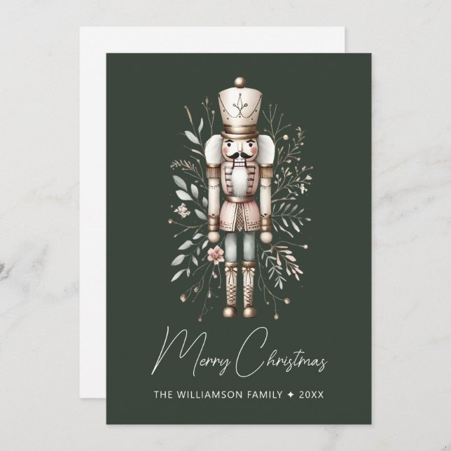 Personalised Nutcracker Christmas Card Green (Front/Back)