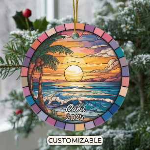Personalised Oahu Ornament, Hawaii Ceramic Ornament