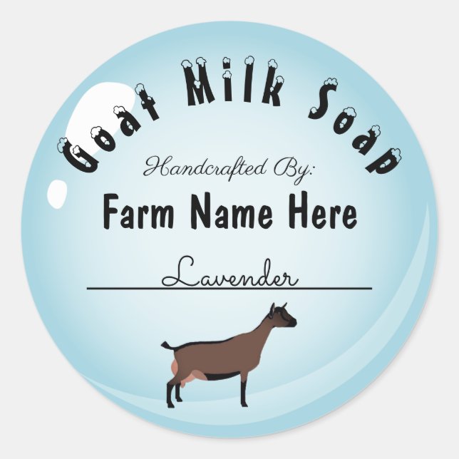 Personalised Oberhasli Goat Milk Soap Blue Bubble Classic Round Sticker (Front)