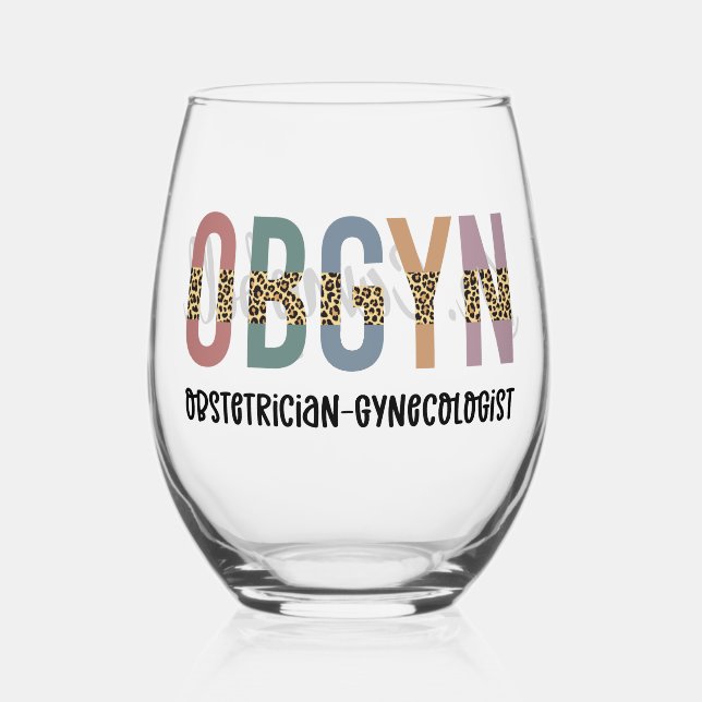 Personalised OBGYN Obstetrician Gynaecologist Stemless Wine Glass (Front)