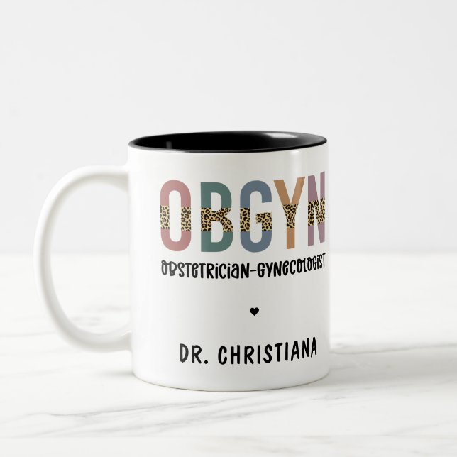 Personalised OBGYN Obstetrician Gynaecologist Two-Tone Coffee Mug (Left)