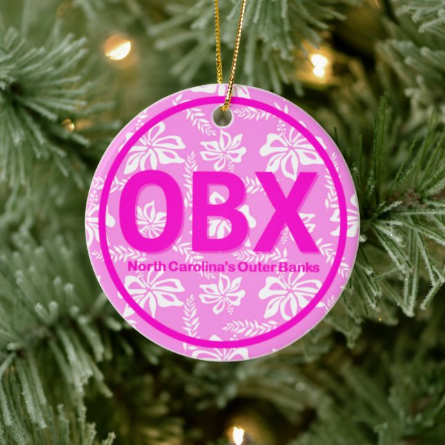 Personalised OBX Outer Banks NC Beach Pink Floral Ceramic Ornament (Tree)
