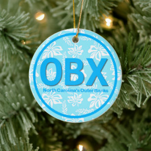 Personalised OBX Outer Banks NC Floral Blue Beach Ceramic Ornament