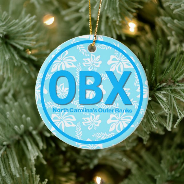 Personalised OBX Outer Banks NC Floral Blue Beach Ceramic Ornament (Tree)