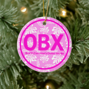 Personalised OBX Outer Banks Pink Flower Christmas Ceramic Tree Decoration