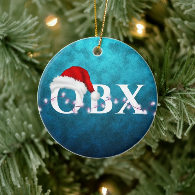 Personalised OBX Santa Hat and Lights Christmas Ceramic Ornament (Tree)