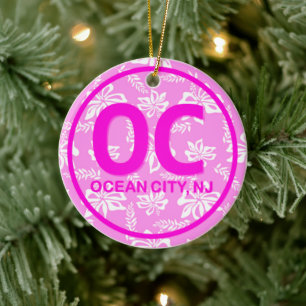 Personalised OC Ocean City NJ Pink Floral Ornament
