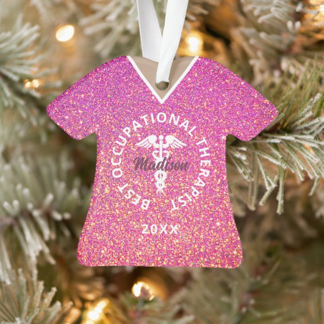 Personalised Occupational Therapist Pink Glitter Ornament (Tree)