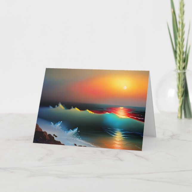 Personalised Ocean ad Sunset themed Anniversary Card (Front)