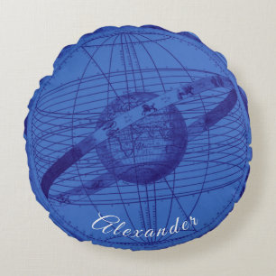 Personalised Ocean and Navy Blue Celestial  Round Cushion
