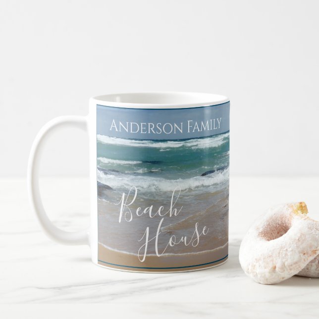 Personalised Ocean Beach House Coffee Mug (With Donut)