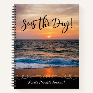 Personalised Ocean Beach Seas The Day Notebook