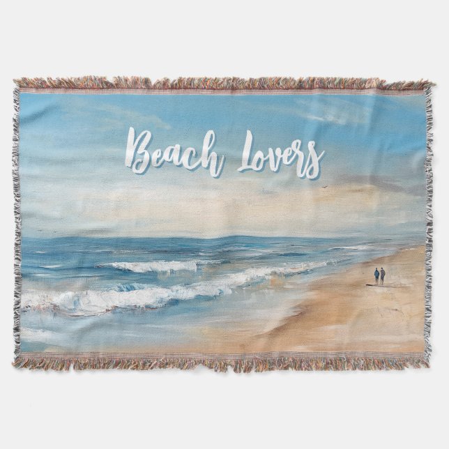 Personalised Ocean Beach Vacation Scene Throw Blanket (Front)