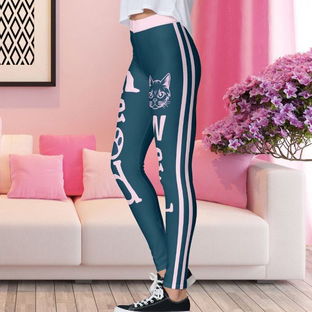 Personalised Ocean Blue Pink Stripes Pet Cat  Leggings (Creator Uploaded)