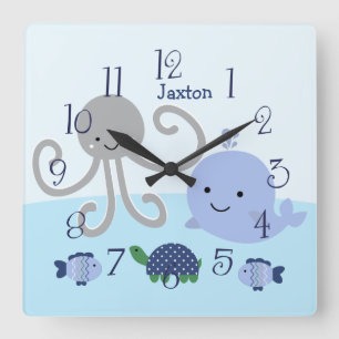 Personalised Ocean Blue Sea Life Baby Clock