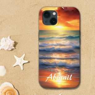 Personalised Ocean Sunset Reflecting on the Beach iPhone 13 Case