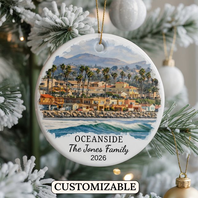 Personalised Oceanside Ornament, Custom California Ceramic Ornament (Creator Uploaded)