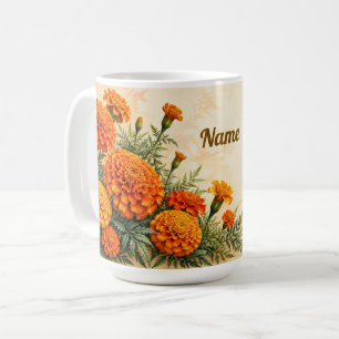 Personalised October Birth Flower Marigold Coffee Mug