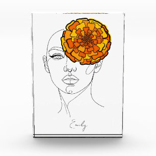 Personalised October Birth Flower Portrait Photo Block