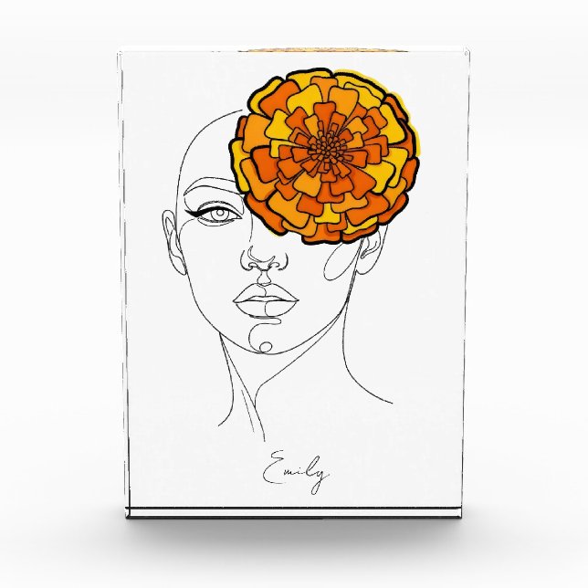 Personalised October Birth Flower Portrait Photo Block (Front)